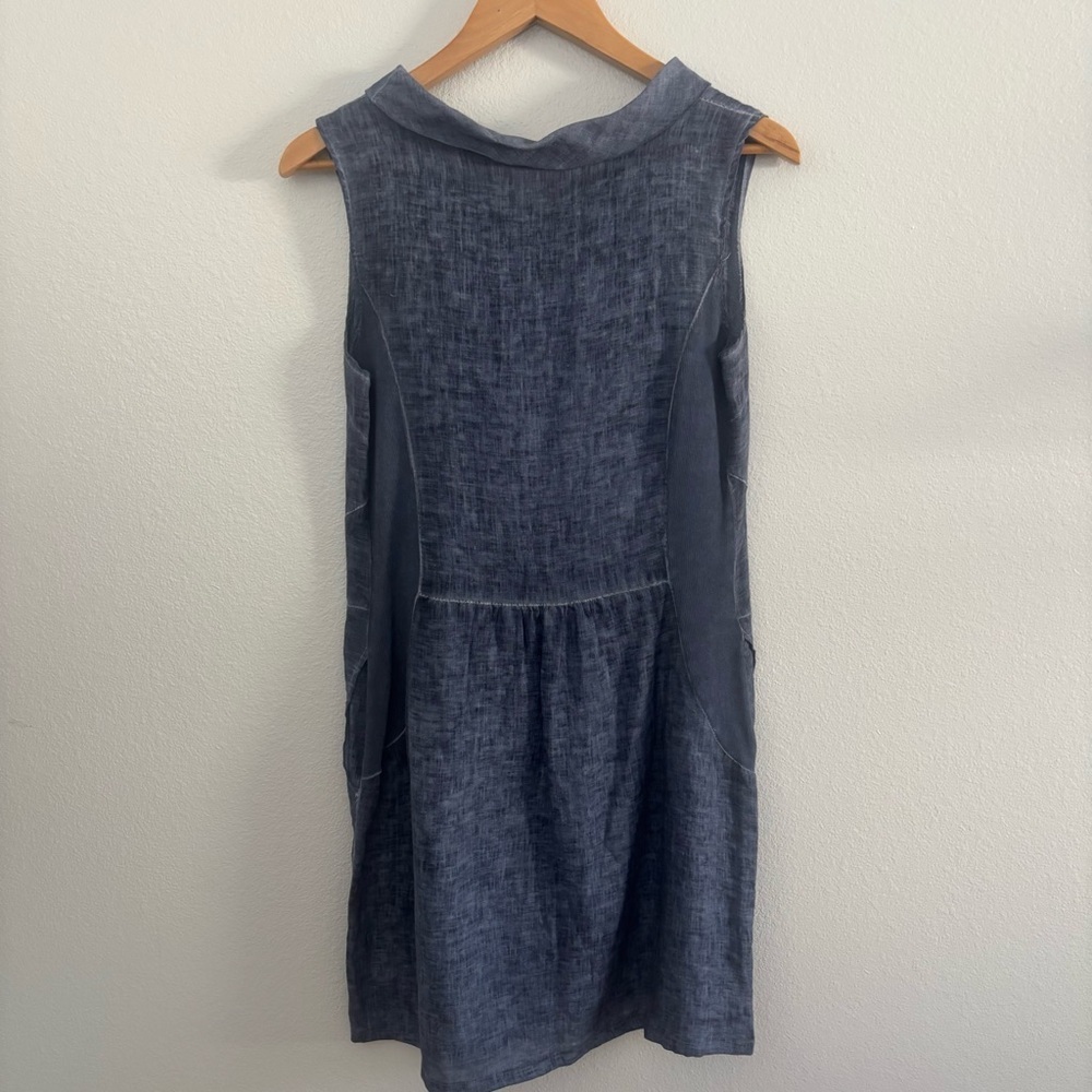 100% Linen Made in Italy Midi Sleeveless Blue Linen Shift Dress Sz M Unbranded - Picture 5 of 11